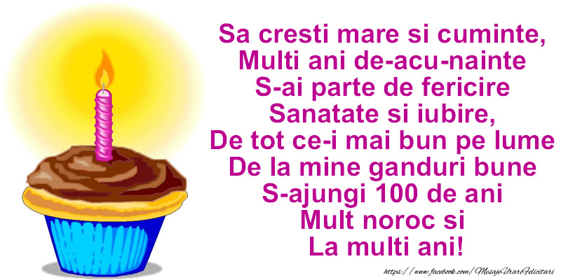 Felicitari aniversare Pentru Copii - S-ajungi 100 de ani Mult noroc si  La multi ani!