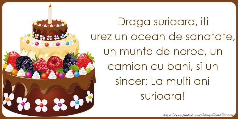 Felicitari aniversare De La Multi Ani - Draga surioara iti urez un ocean de sanatate