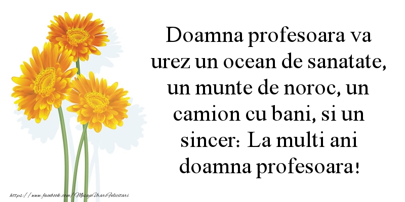 Felicitari aniversare De La Multi Ani - Doamna profesoara va urez un ocean de sanatate