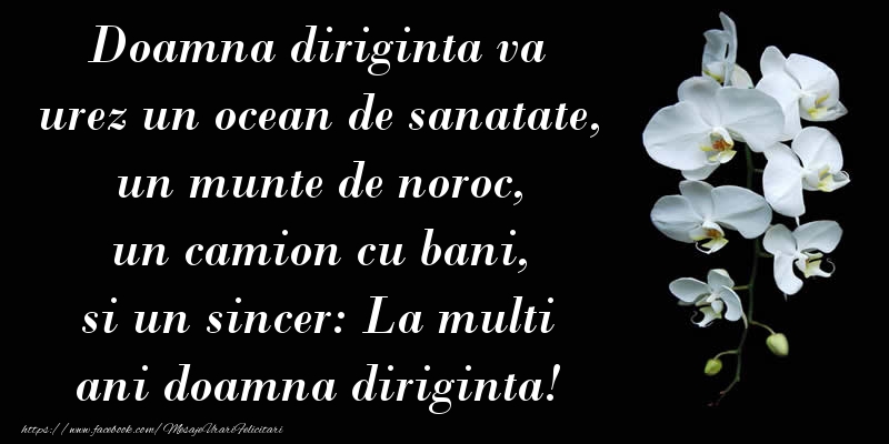 Felicitari aniversare De La Multi Ani - Doamna diriginta va urez un ocean de sanatate