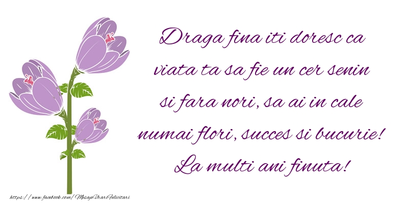 Felicitari aniversare De La Multi Ani - Draga fina iti doresc ca viata ta sa fie un cer senin si fara nori