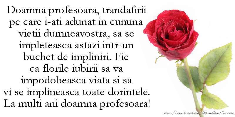Felicitari aniversare De La Multi Ani - Doamna profesoara, fie ca florile iubirii sa va impodobeasca viata si sa vi se implineasca toate dorintele