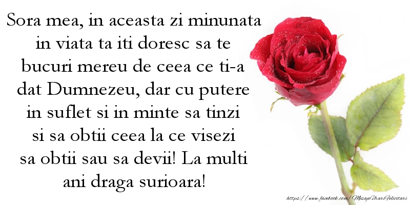 Felicitari aniversare De La Multi Ani - Sora mea, in aceasta zi minunata in viata ta iti doresc