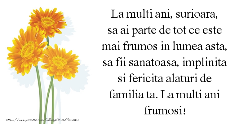 Felicitari aniversare De La Multi Ani - La multi ani frumosi surioara!