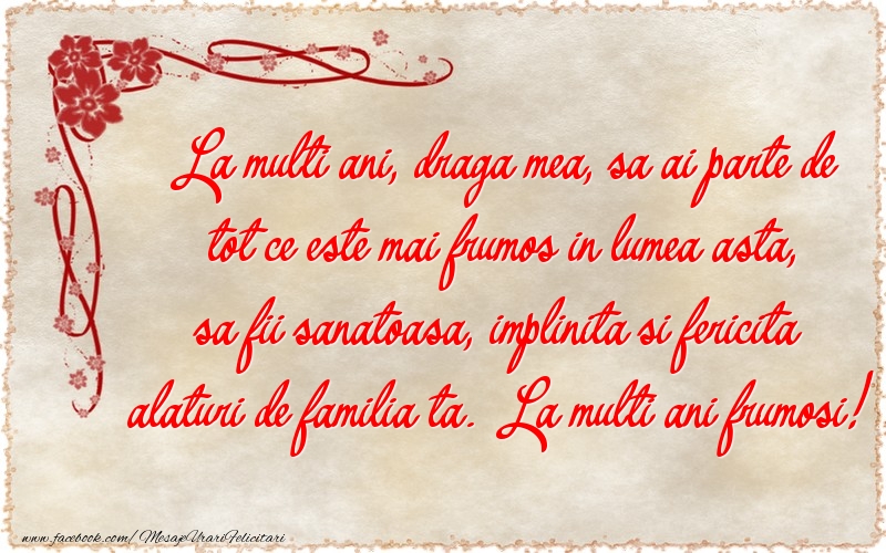 Felicitari aniversare De La Multi Ani - La multi ani frumosi draga mea!
