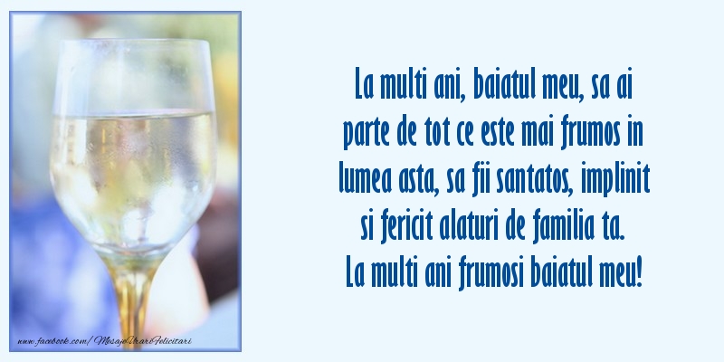 Felicitari aniversare De La Multi Ani - Baiatul meu sa fii santatos, implinit si fericit alaturi de familia ta