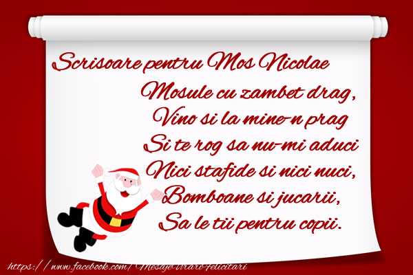 Felicitari aniversare De Sfantul Nicolae - Scrisoare pentru Mos Nicolae