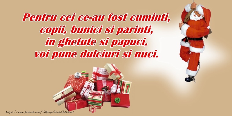 Felicitari aniversare De Sfantul Nicolae - Pentru cei ce-au fost cuminti, copii, bunici si parinti, in ghetute si papuci, voi pune dulciuri si nuci!