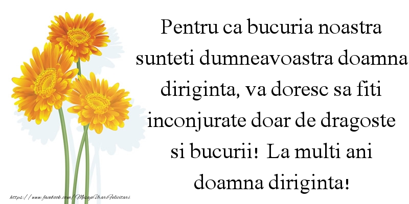 Felicitari aniversare De Zi De Nastere - Pentru ca bucuria noastra sunteti dumneavoastra doamna diriginta