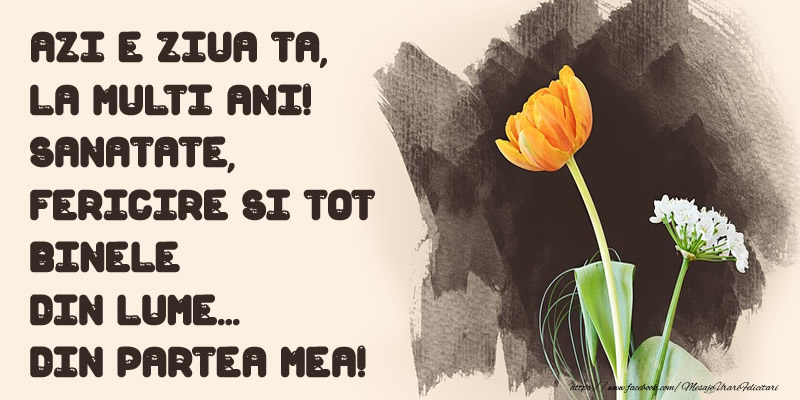 Felicitari aniversare De Zi De Nastere - AZI E ZIUA TA, LA MULTI ANI! SANATATE,  FERICIRE SI TOT BINELE  DIN LUME...  DIN PARTEA MEA!