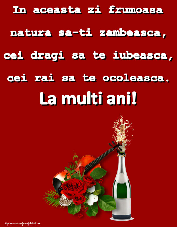 Felicitari aniversare De Zi De Nastere - In aceasta zi frumoasa natura sa-ti zambeasca, cei dragi sa te iubeasca, cei rai sa te ocoleasca. La multi ani!