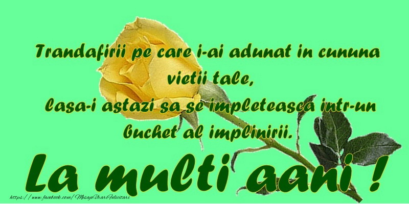 Felicitari aniversare De Zi De Nastere - Trandafirii pe care i-ai adunat in cununa vietii tale, lasa-i astazi sa se impleteasca intr-un buchet de impliniri. La multi aani!