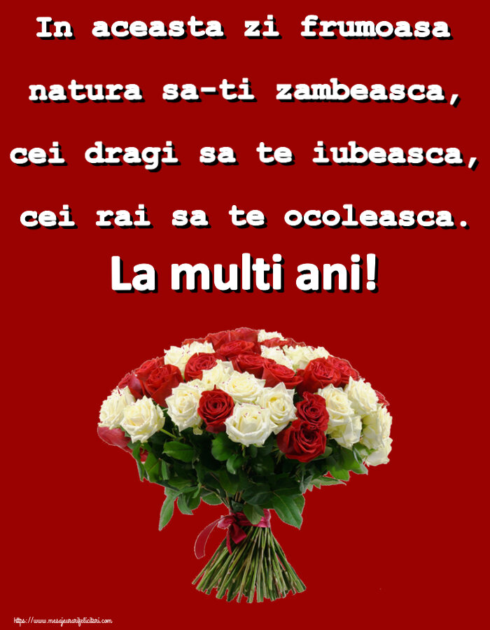 Felicitari aniversare De Zi De Nastere - In aceasta zi frumoasa natura sa-ti zambeasca, cei dragi sa te iubeasca, cei rai sa te ocoleasca. La multi ani!