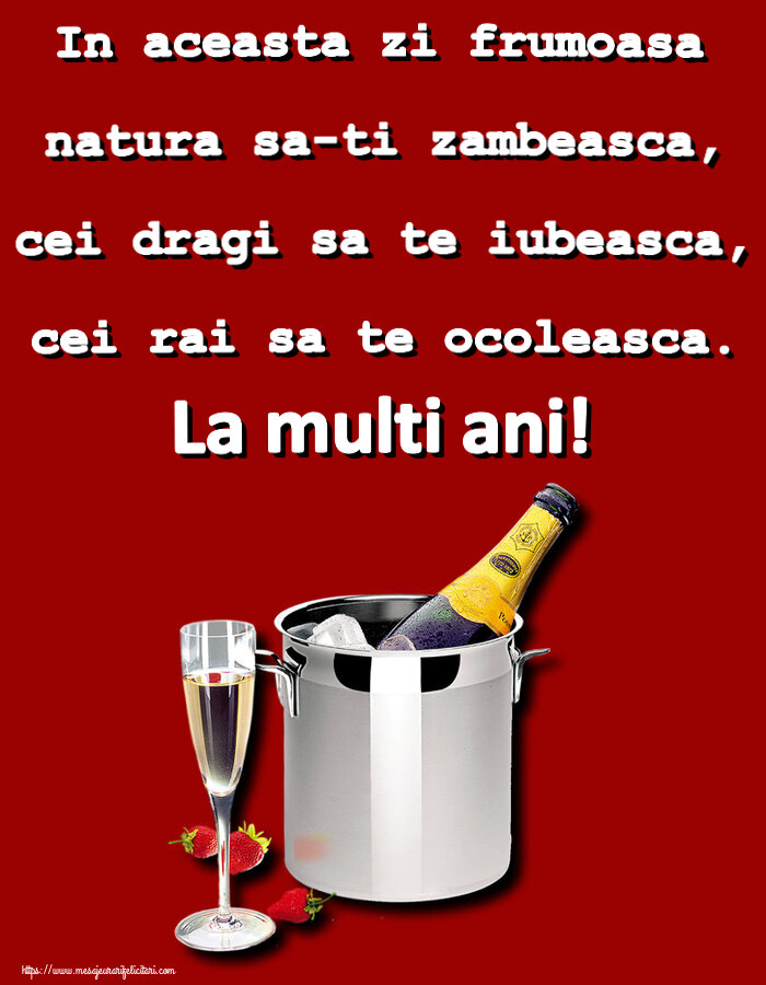 Felicitari aniversare De Zi De Nastere - In aceasta zi frumoasa natura sa-ti zambeasca, cei dragi sa te iubeasca, cei rai sa te ocoleasca. La multi ani!