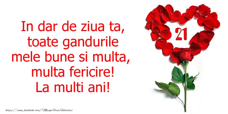 21 ani In dar de ziua ta, toate gandurile mele bune si multa, multa fericire! La multi ani!