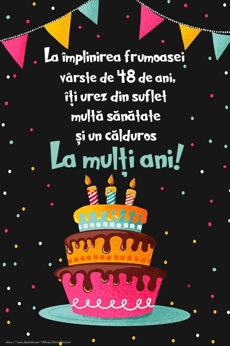 48 ani de ani - La mulți ani! - imagine cu tort si confeti