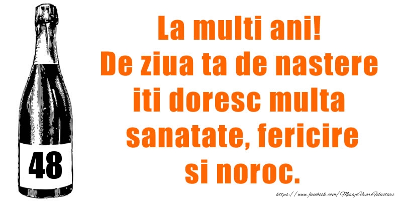 48 ani La multi ani! De ziua ta de nastere iti doresc multa sanatate, fericire si noroc.