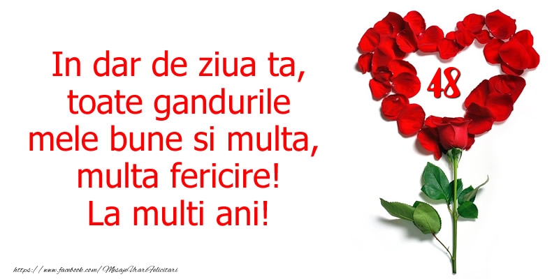 48 ani In dar de ziua ta, toate gandurile mele bune si multa, multa fericire! La multi ani!