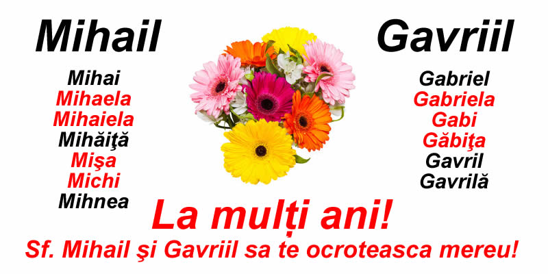 Felicitari aniversare De Sfintii Mihail si Gavril - La mulți ani pentru toate numele sarbatorite de Sf. Mihail şi Gavriil!