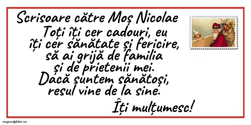 Felicitari aniversare De Sfantul Nicolae - Scrisoare către Moș Nicolae