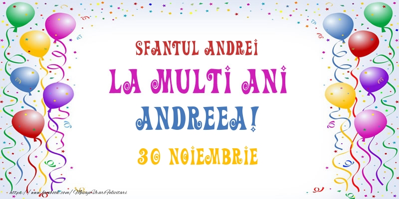 Felicitari aniversare De Sfantul Andrei - La multi ani Andreea! 30 Noiembrie