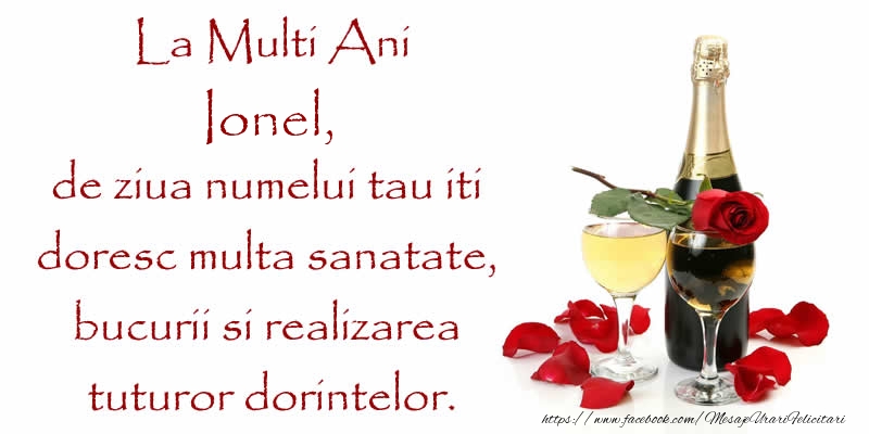 Felicitari aniversare De Sfantul Ioan - La Multi Ani Ionel, de ziua numelui tau iti  doresc multa sanatate, bucurii si realizarea tuturor dorintelor.