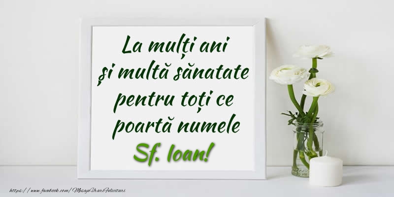 Felicitari aniversare De Sfantul Ioan - La multi ani  si multa sanatate pentru toti ce poarta numele Sf. Ioan!