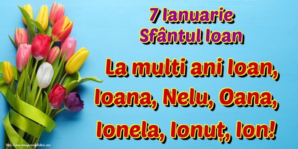 Felicitari aniversare De Sfantul Ioan - 7 Ianuarie Sfântul Ioan La multi ani Ioan, Ioana, Nelu, Oana, Ionela, Ionuț, Ion!