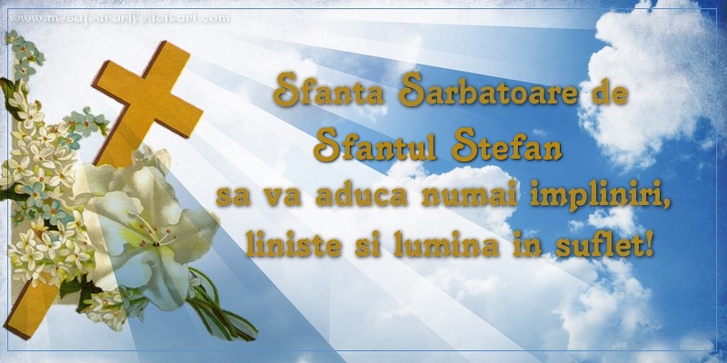 Felicitari aniversare De Sfantul Stefan - Sfanta Sarbatoare de Sfantul Stefan sa va aduca numai impliniri, liniste si lumina in suflet!