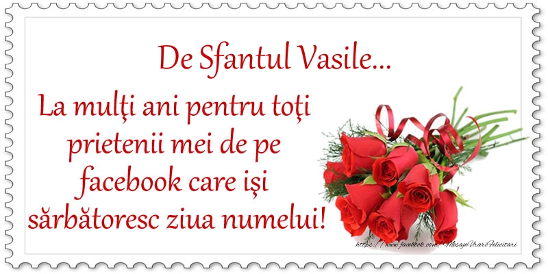 Felicitari aniversare De Sfantul Vasile - De Sfantul Vasile ... La multi ani pentru toti prietenii mei de pe facebook care isi sarbatoresc ziua numelui!