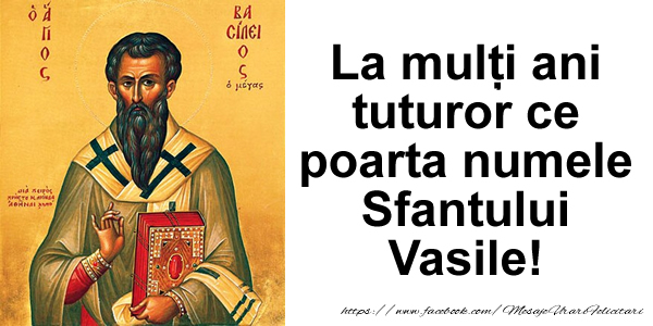 Felicitari aniversare De Sfantul Vasile - La multi ani tuturor celor ce poarta numele Sfantului Vasile!
