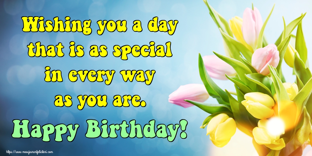 Felicitari Aniversare in limba Engleza - Wishing you a day that is as special in every way as you are. Happy Birthday!