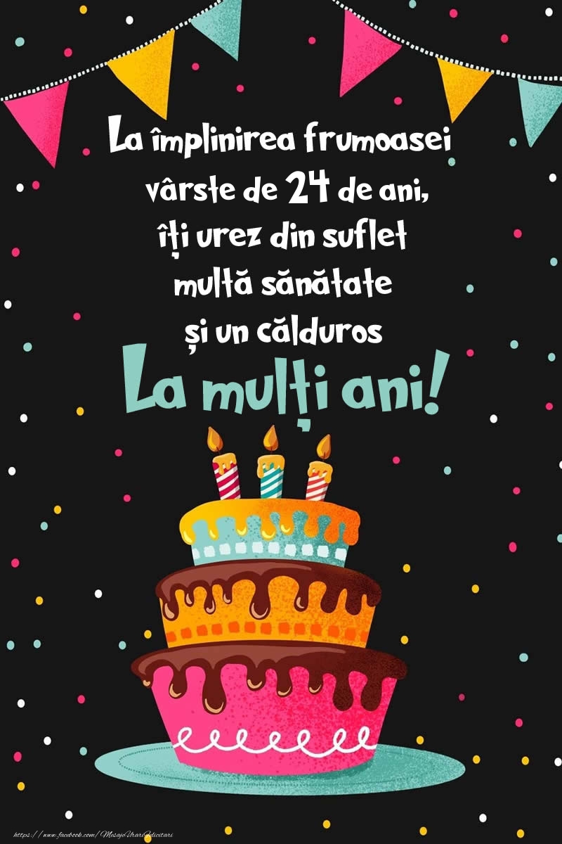 24 ani de ani - La mulți ani! - imagine cu tort si confeti